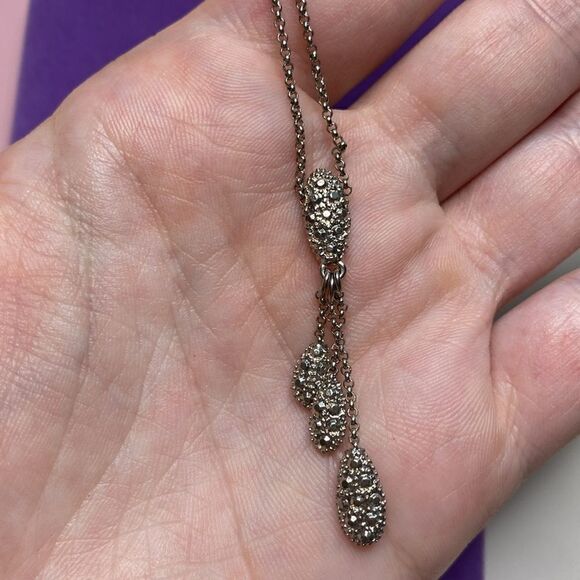 💛 Monet White Gold Plated CZ Tassel Necklace - Picture 4 of 5